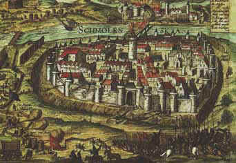 The siege of the castle, the engraving of the Middle Ages